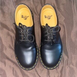 Dr. Martens Black Leather 3-Eye Shoes with Yellow Accents